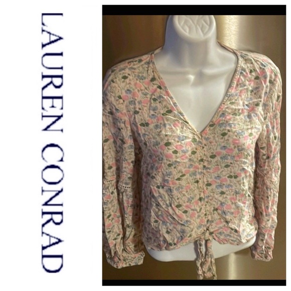 🚫SOLD🚫 LC Lauren Conrad Floral Long Sleeve Blouse - Picture 3 of 16